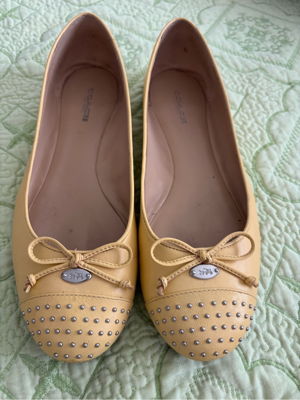 Coach Yellow Leather Studded Ballet Flats with Bow
